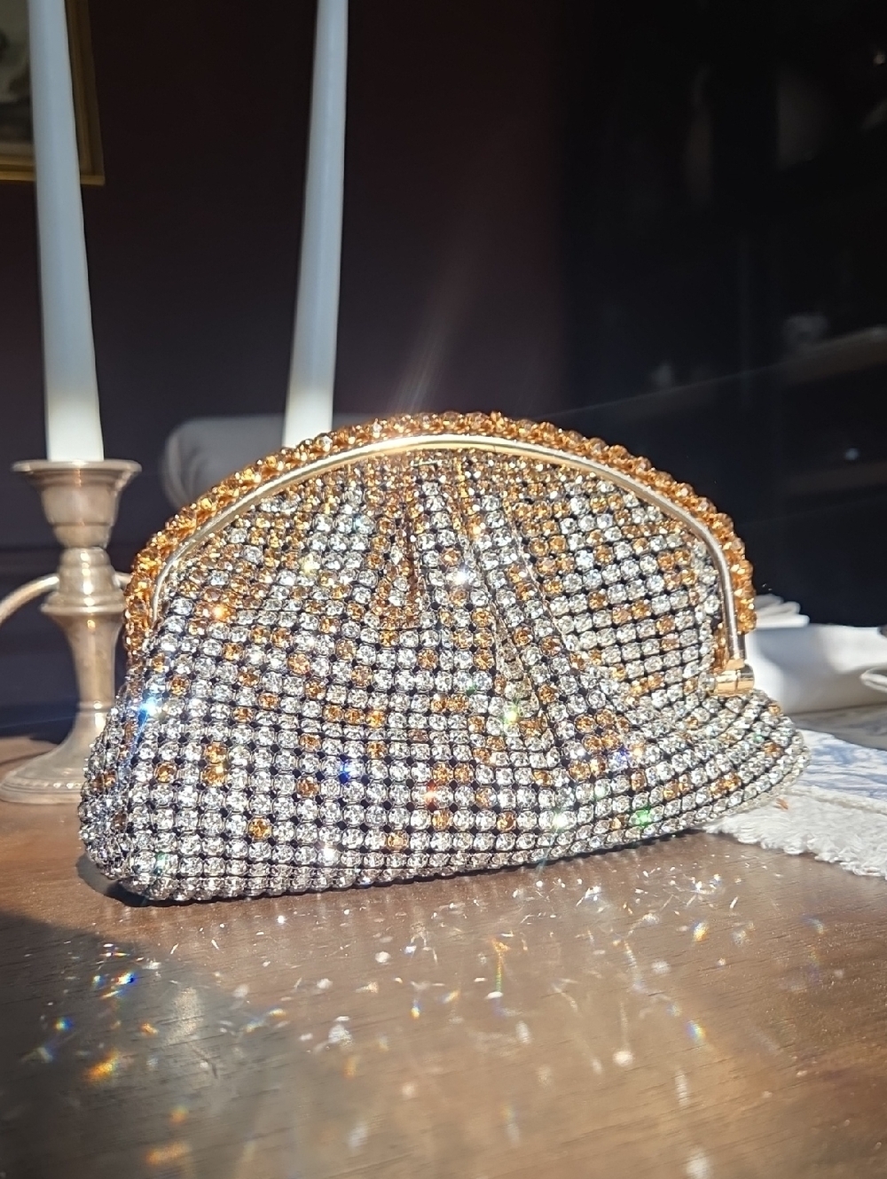 Nwt Unique Gold and Silver Crystal Embellished Evening Clutch Bag - Picture 3 of 11